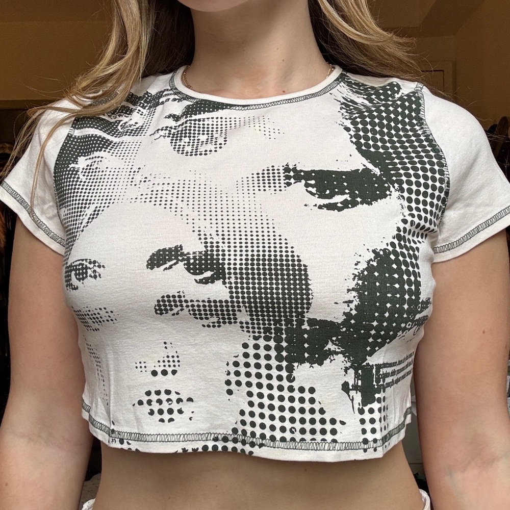 H&M Black and White Graphic Crop Top